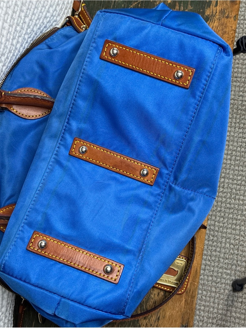 Vintage Dooney & Bourke Blue Nylon&Leather Trim Crossbody Tote W/Yellow Lining - Picture 8 of 8